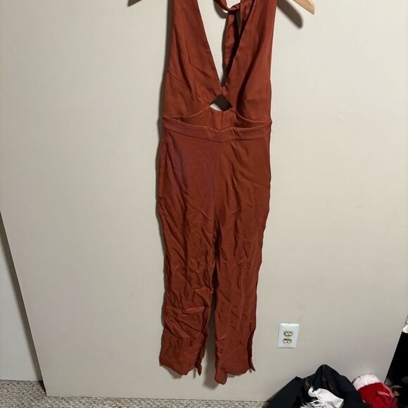 Reiss Alma Cut-Out Halter Jumpsuit in Rust- Size 2 - Picture 5 of 15